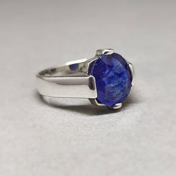 Natural Blue Sapphire Silver Ring with 8 Carat