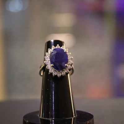Buy  Blue Sapphire (VeryGood Quailty) (Pure 925 Silver)  (10.4 caratsFemale Ring)