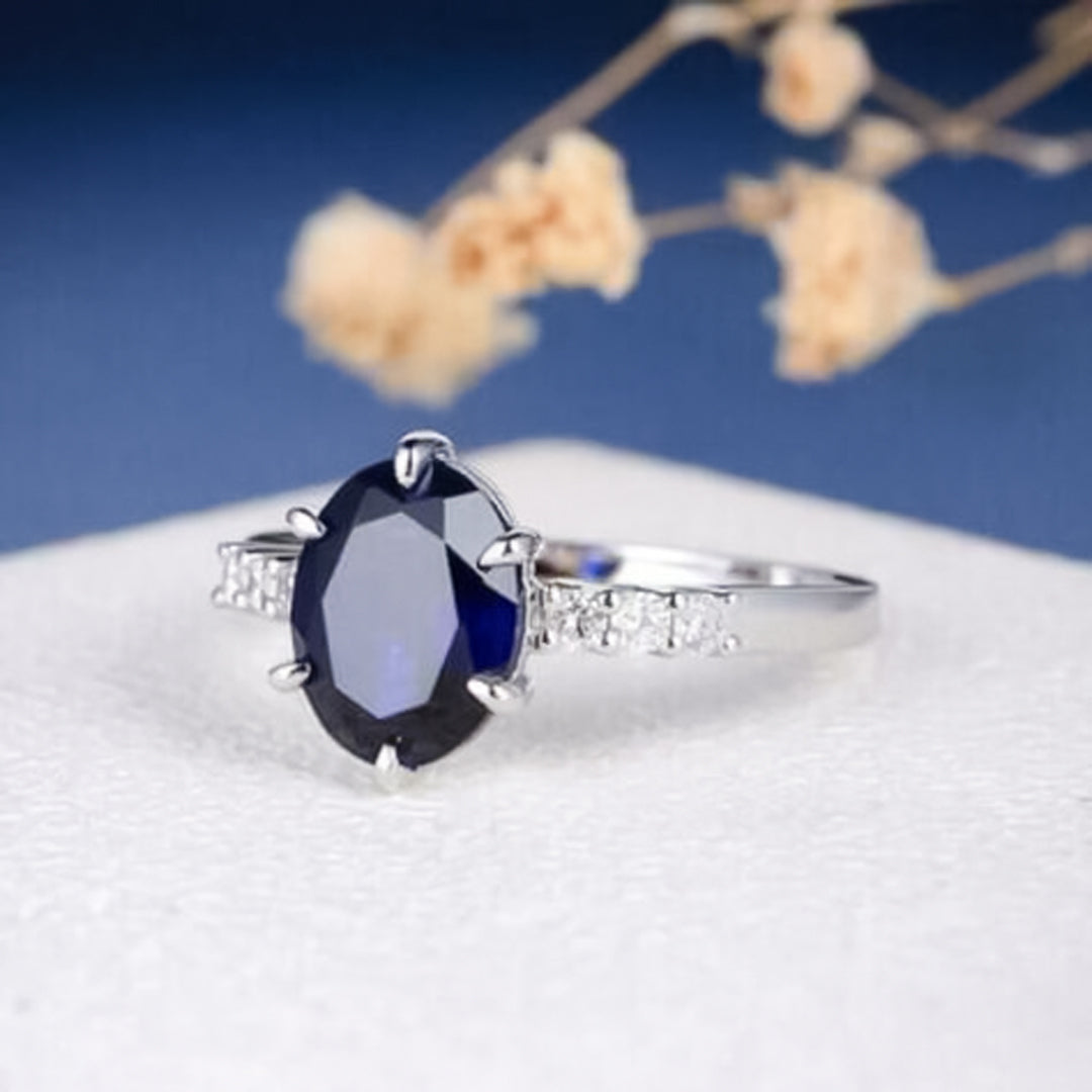 Buy (good quality), blue sapphire, silver ring, 8 carat – Astrogems ...