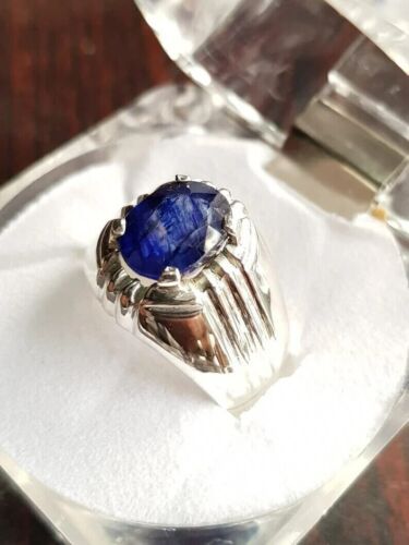 Buy natural  blue sapphire in male silver ring