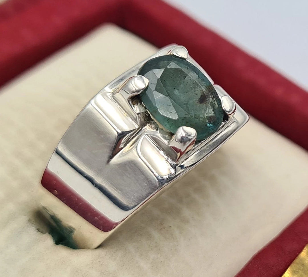 AstroGems Natural 5-Carat Zambian Emerald Ring - Sterling Silver