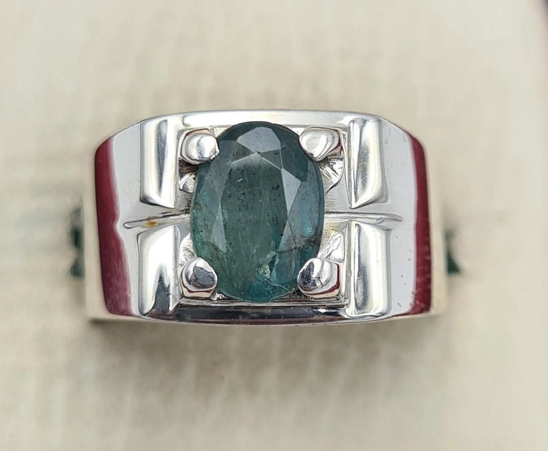 AstroGems Natural 5-Carat Zambian Emerald Ring - Sterling Silver