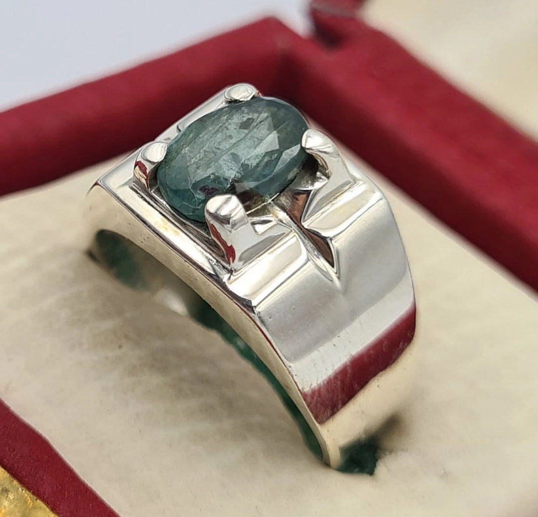 AstroGems Natural 5-Carat Zambian Emerald Ring - Sterling Silver