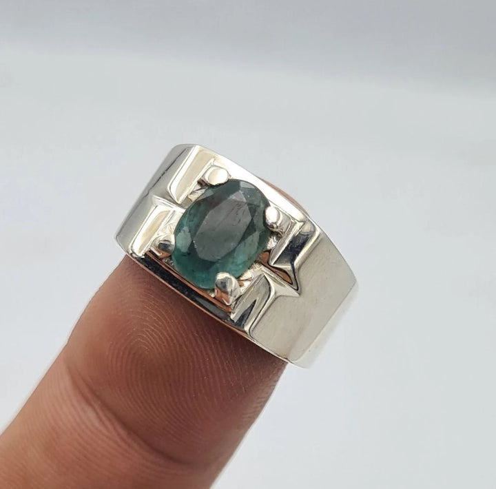 AstroGems Natural 5-Carat Zambian Emerald Ring - Sterling Silver