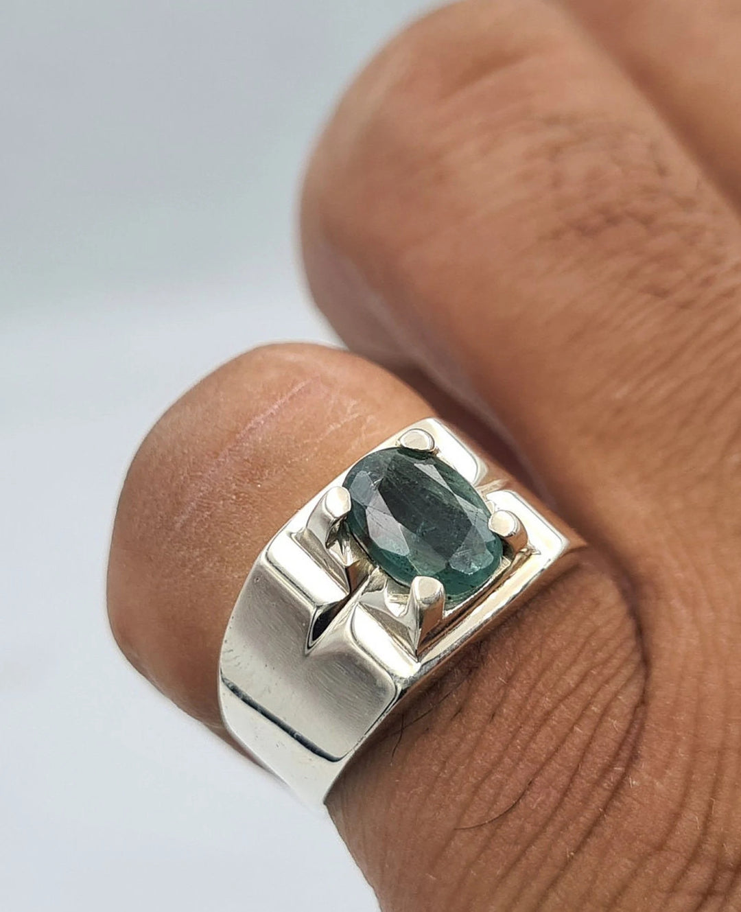 AstroGems Natural 5-Carat Zambian Emerald Ring - Sterling Silver