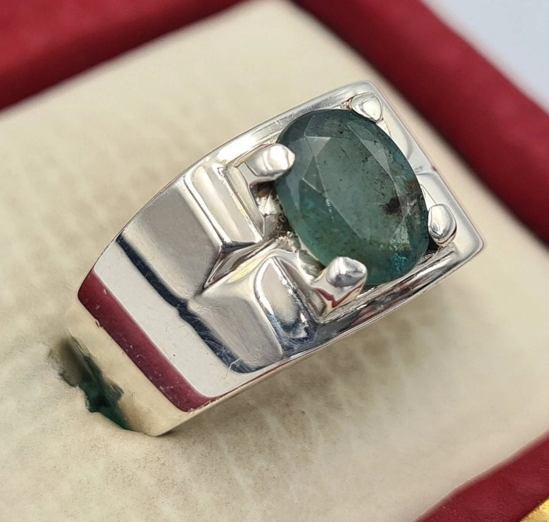 AstroGems Natural 5-Carat Zambian Emerald Ring - Sterling Silver