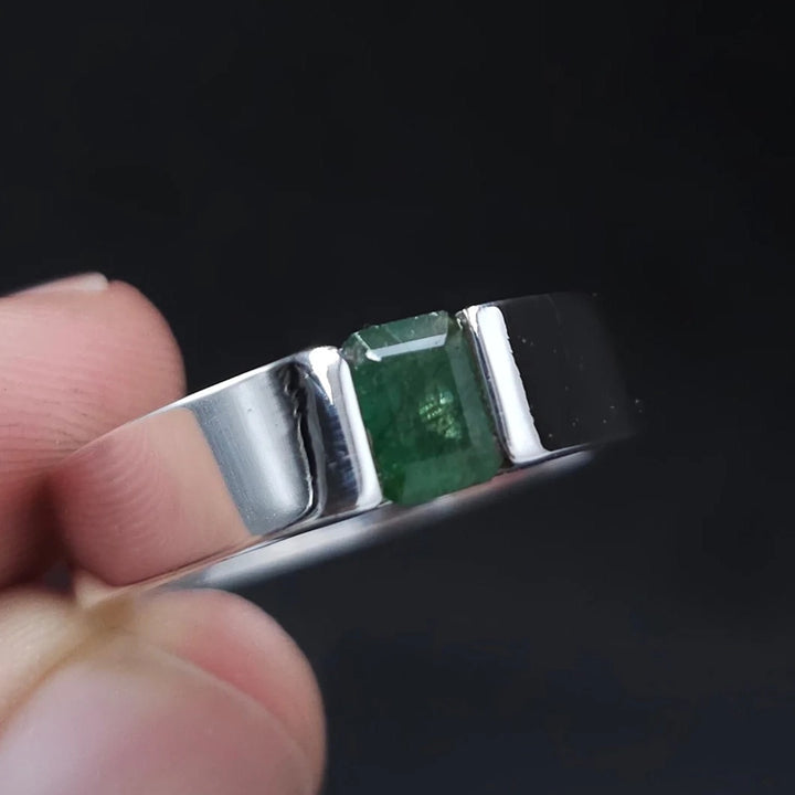 AstroGems Men's Dark Green Panjshir Emerald Ring – 3 Carats