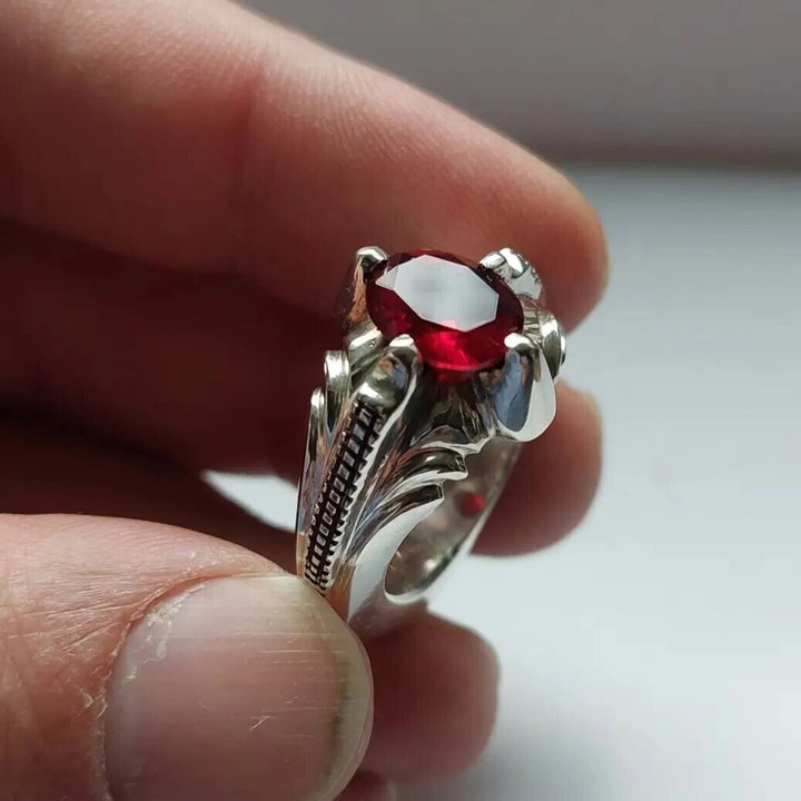 Exquisite 8-Carat Red African Ruby Silver Ring