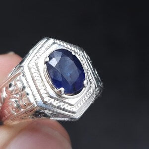 10 Carat Natural Blue Sapphire in Silver 925 Ring (Grade 1)