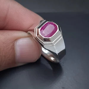 8-Carat Natural Ruby Ring in Sterling Silver (Grade 2) – Hexagonal Design