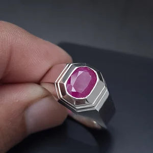 8-Carat Natural Ruby Ring in Sterling Silver (Grade 2) – Hexagonal Design