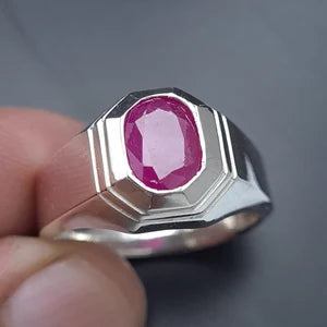 8-Carat Natural Ruby Ring in Sterling Silver (Grade 2) – Hexagonal Design