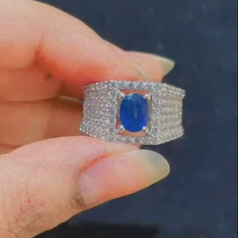 Ceylon Blue Sapphire 2 Carats: Lab-Certified with 210 Diamonds